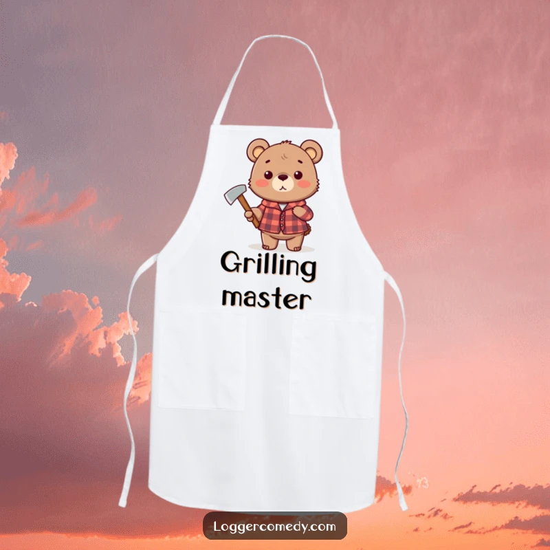 Funny plaid bear apron, humorously equipped with an axe, ready to conquer the kitchen with a rustic and funny style.
