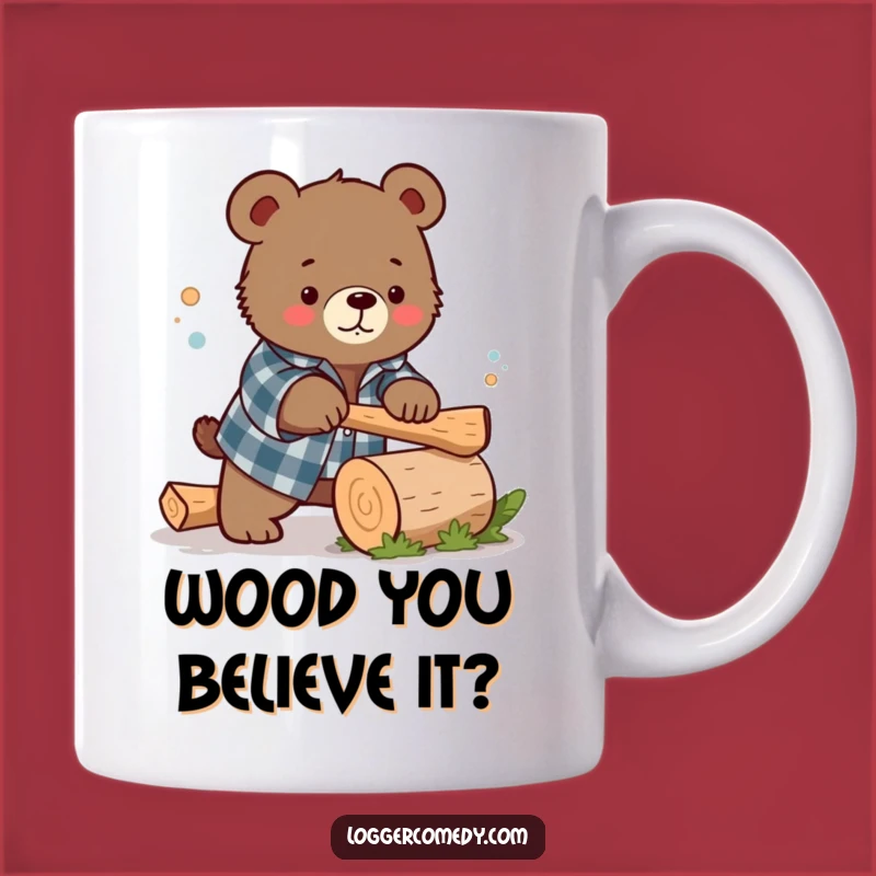 Funny Bear Flannel Mug: Cute Lumberjack Chopping, Perfect Funny Gift!