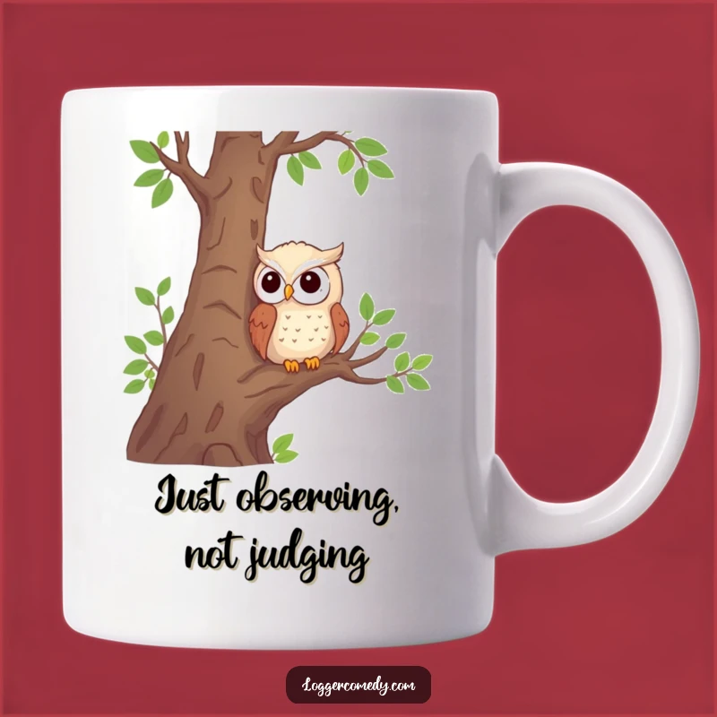 Funny Shy Owl Mug: Adorable Forest Friend Observing Logs, Perfect Gift for Nature Lovers