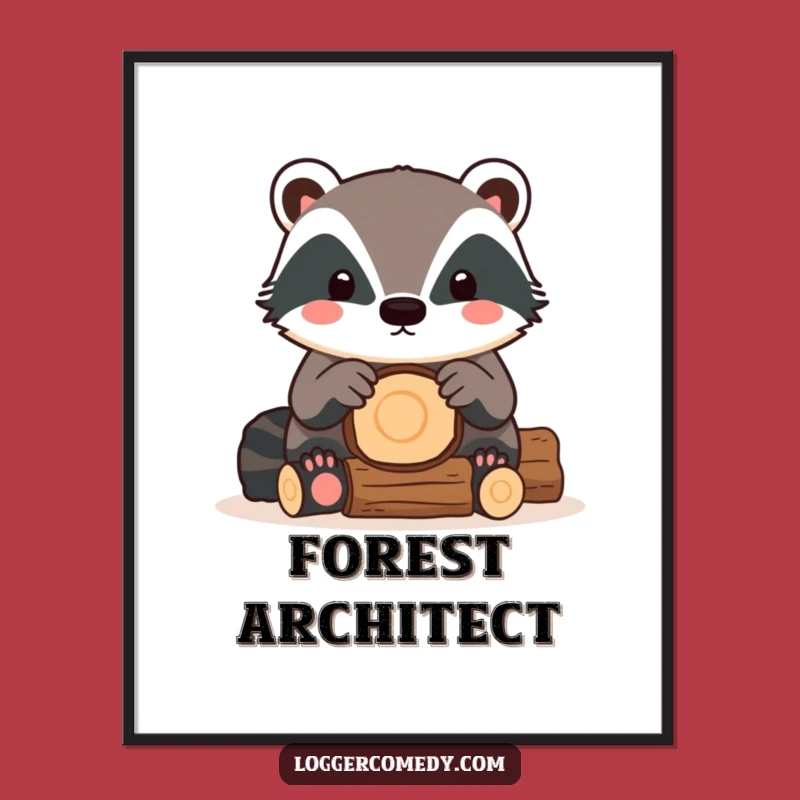Instant Funny Kawaii Badger Digital Art: Cute Log Stacking Print