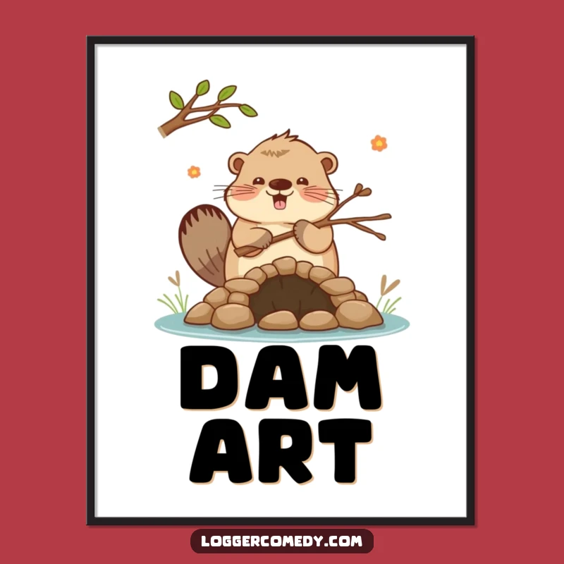 Funny Beaver Dam Digital Print: Enthusiastic Art, Humorous Funny Gift!