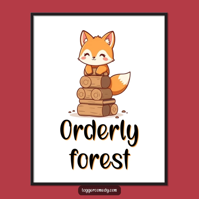 Funny Fox Stacking Logs Digital Art - Instant Woodland Humor Decor!