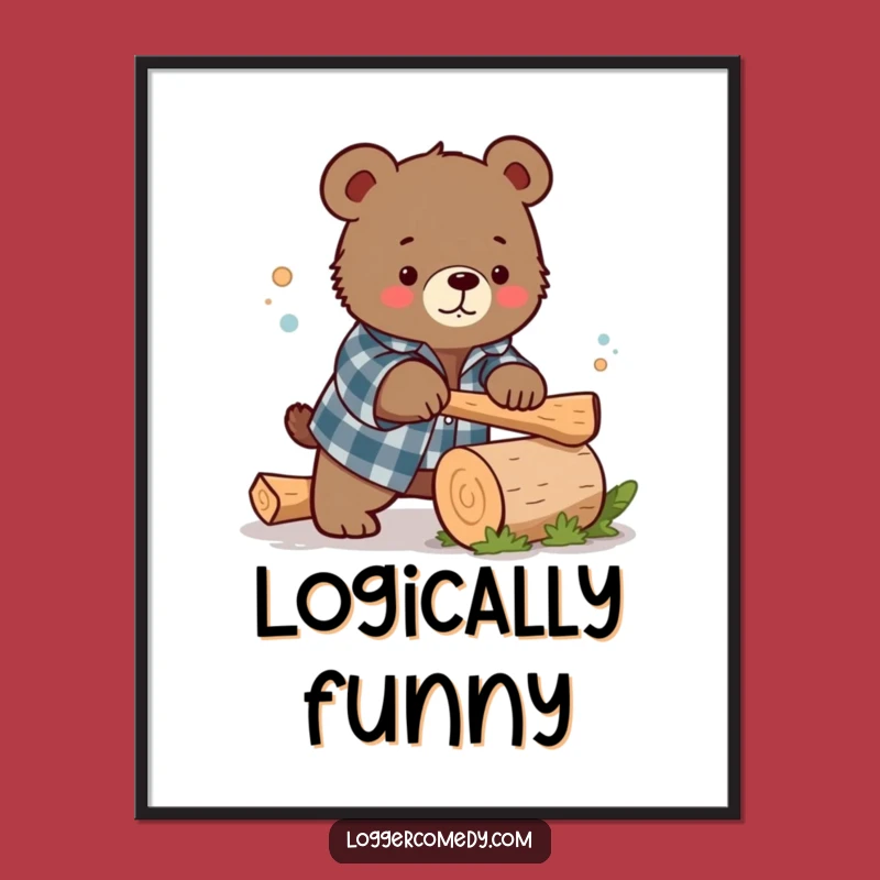 Funny Bear Flannel Digital Print: Cute Chopping Art, Humorous Funny Gift!
