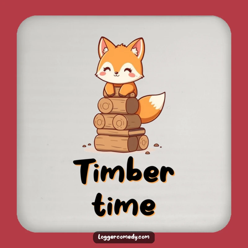 Funny Fox Stacking Logs Coaster - Protect Surfaces with Neat Humor!