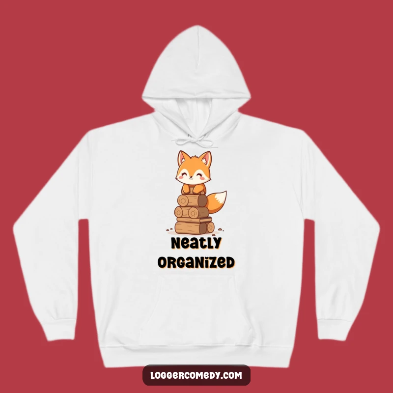 Funny Fox Stacking Logs Hoodie - Cozy Humor for Tidy Folks!