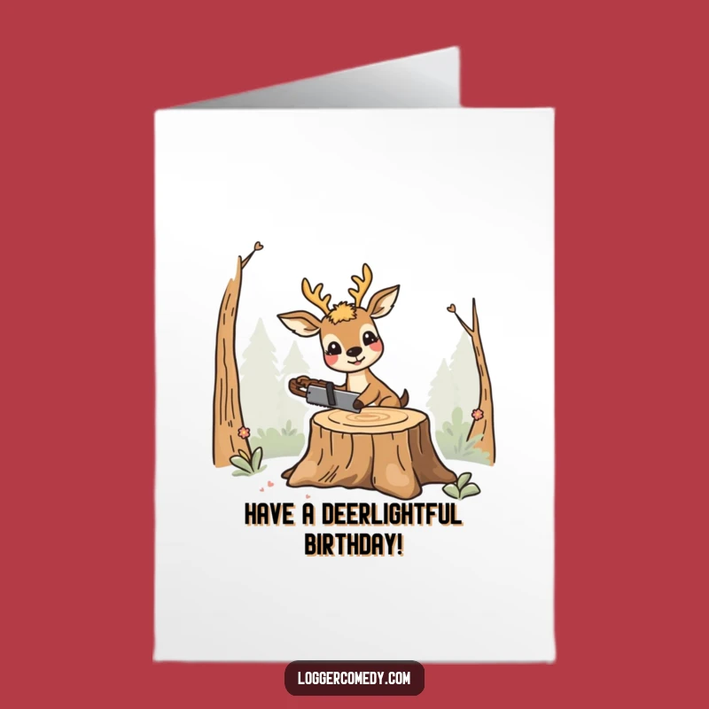 Free Printable Deer Birthday Card: Funny Saw Stump DIY Download Gift