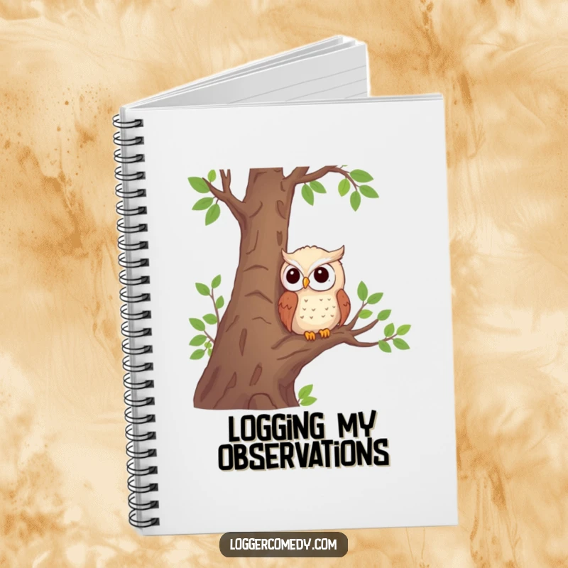 Funny shy owl notebook decorated with a shy owl in a tree, perfect for capturing notes and ideas humorously.